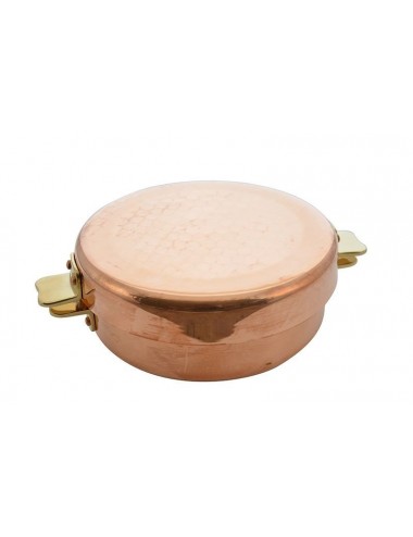 Demi casserole bombée en cuivre étamé de cuisine avec poignées et couvercle diamètre 24 cm