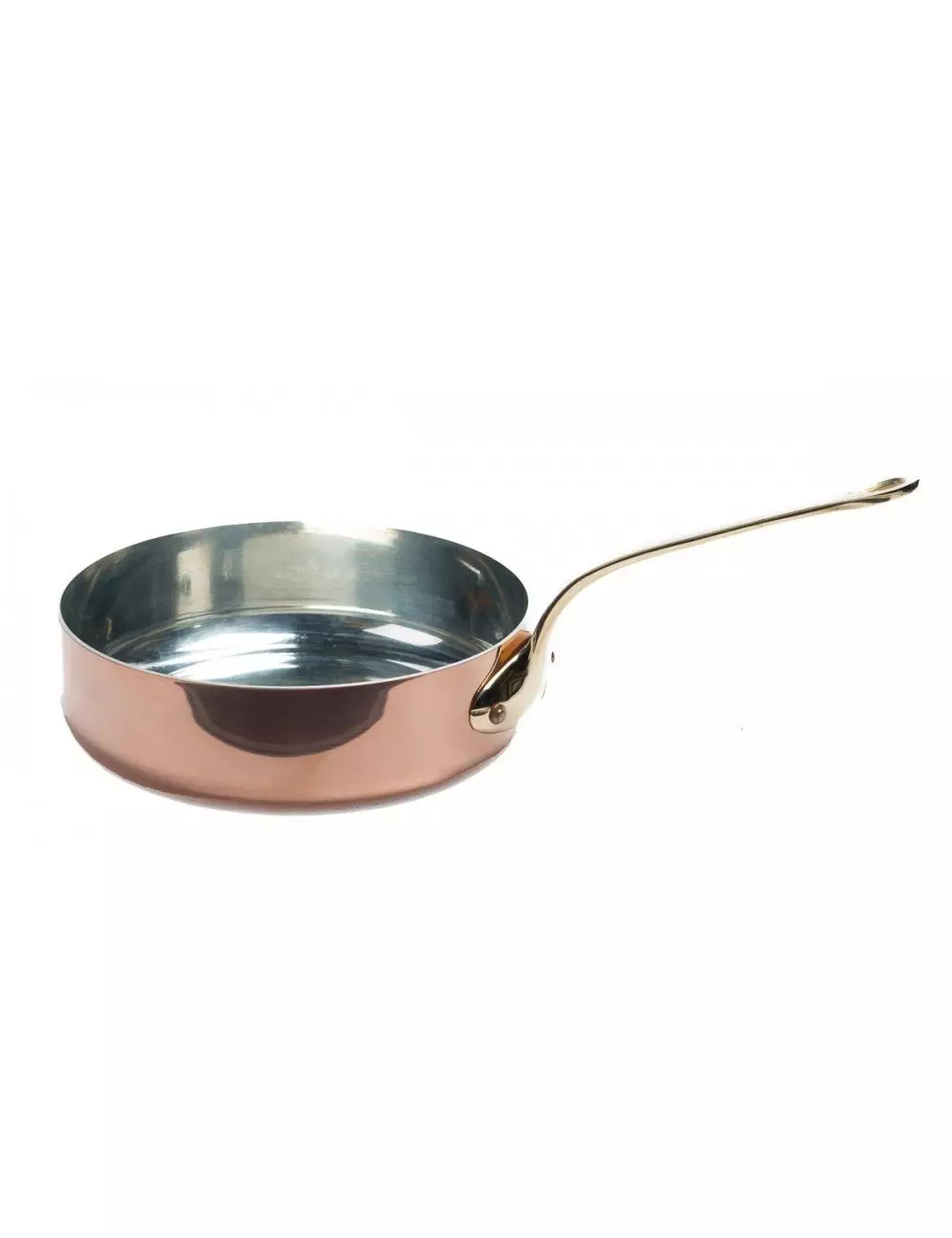 SPLAYED SAUTE PAN IN COPPER TIN EXTRA THICK WITH BRONZE HANDLE