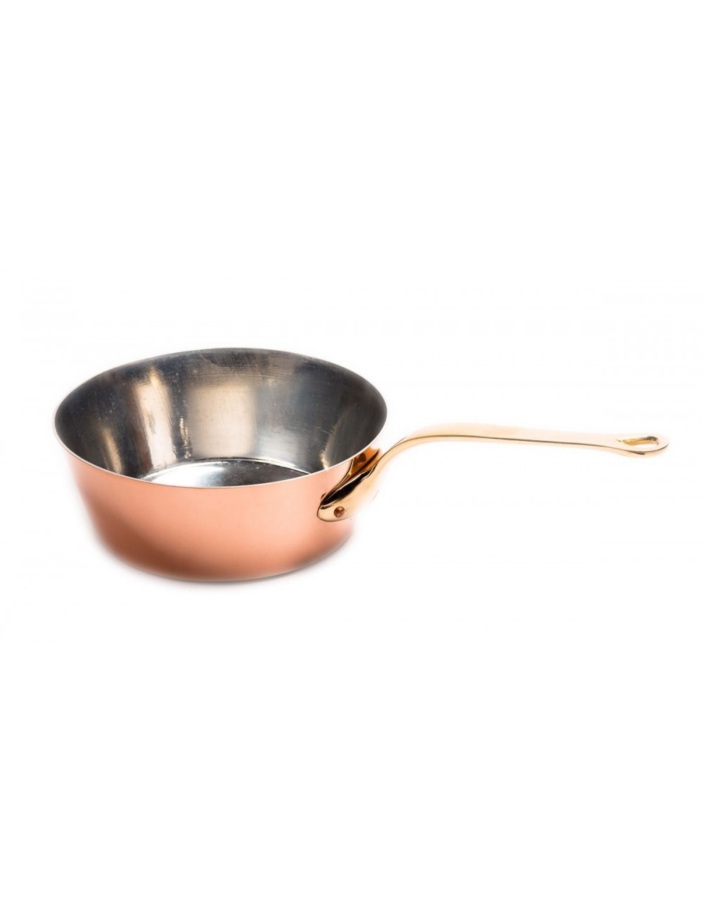 SPLAYED SAUTE PAN IN COPPER TIN EXTRA THICK WITH BRONZE HANDLE