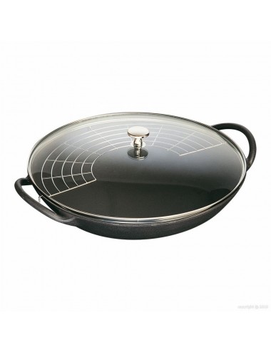 Wok en fonte émaillée couleur extérieure Noir Mat diamètre 37 cm